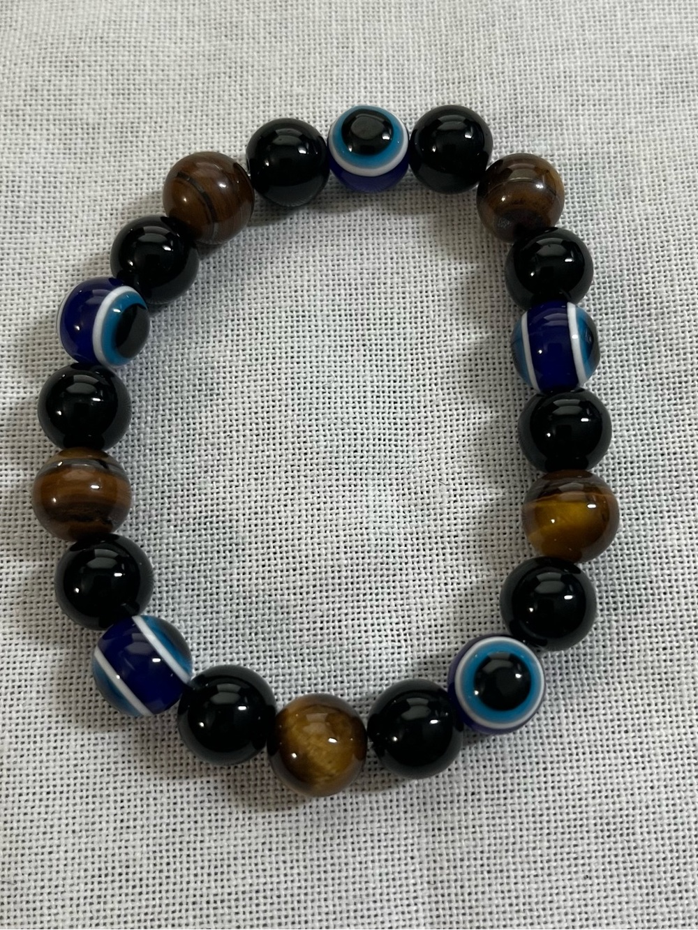 Evil Eye Beaded Stretch Bracelet - Black, Blue & Brown